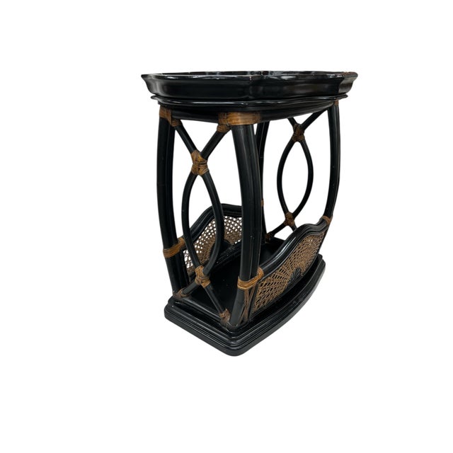 French Country Black Rattan and Cane Tray Table For Sale - Image 3 of 5