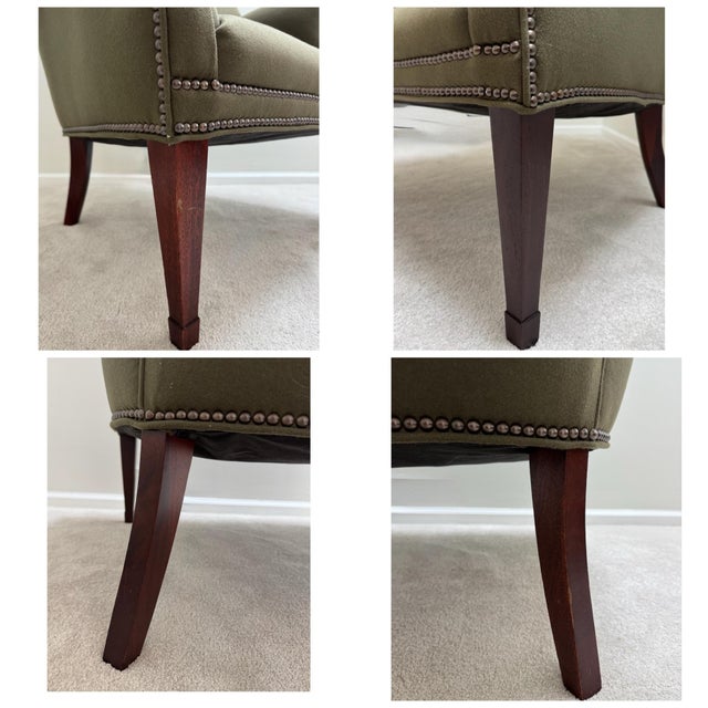 Early 2000s Hickory Chair Isaac Wing Chair in Olive Wool Felt Upholstery For Sale - Image 9 of 12