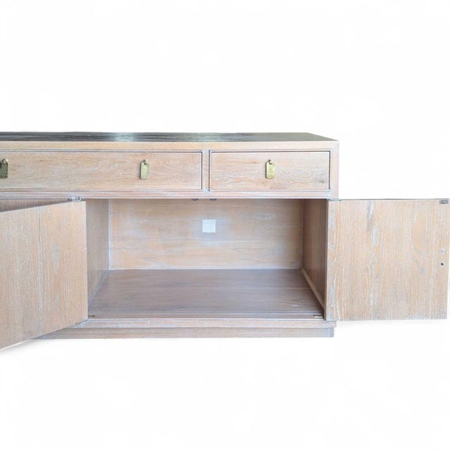 Wood Refinished Mount Airy Bleached Oak Sideboard With Brass Hardware, Mid-Century For Sale - Image 7 of 18