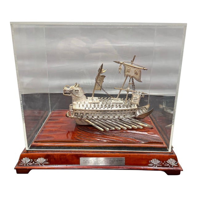 Admiral Yi Turtleship 99% Silver Handmade Korean Geobukseon Model Display Case For Sale