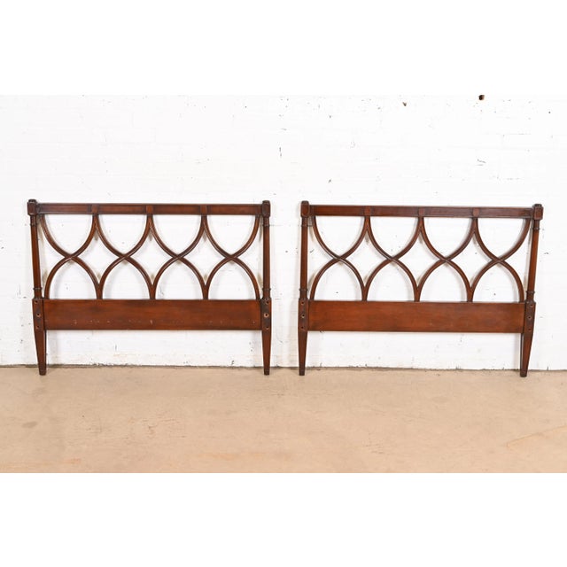 Brown Edward Wormley for Dunbar Mid-Century French Regency Louis XVI Carved Mahogany Twin Size Headboards, Pair For Sale - Image 8 of 9