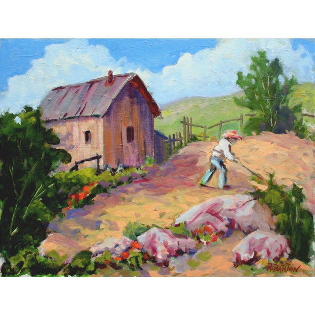 Original Carmel Valley Gardener Landscape, Signed Oil Painting Painting of a Carmel Valley Gardener by Ray Barton...