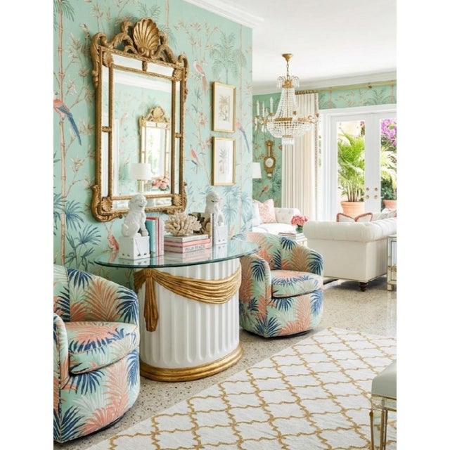 ​Vintage Hollywood Regency Serge Roche Style Fluted Plaster & Gilt Swag Pedestal Console Table For Sale - Image 9 of 10