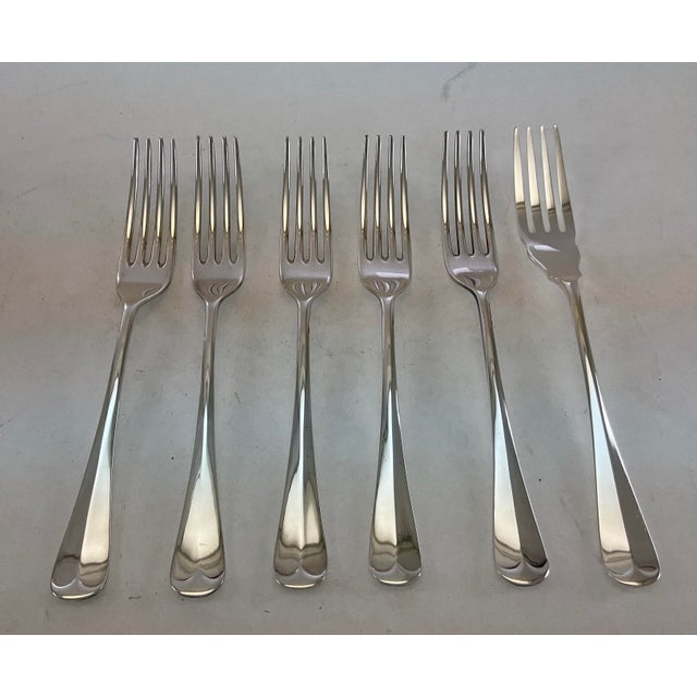 New 1980s Silver Set of 6- Seven Piece Place-Setting, 42 Pieces Rattail. With Case For Sale - Image 12 of 18