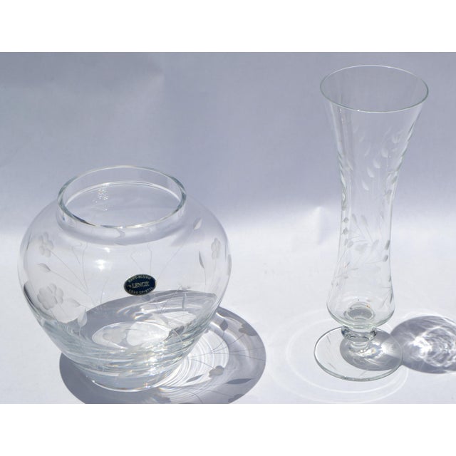 Art Deco 1940s Flemington Fine Hand Blown Etched Art Glass Vase Art Deco America For Sale - Image 3 of 9