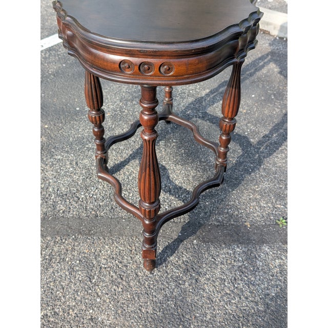 Brown 1940s Recently Refinished Victorian Style Mahogany Side Table With Carved Details For Sale - Image 8 of 9