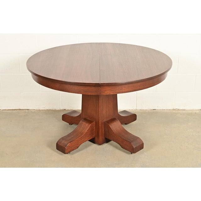 Stickley Brothers Style Antique Mission Oak Arts & Crafts Pedestal Extension Dining Table, Newly Refinished For Sale - Image 14 of 14