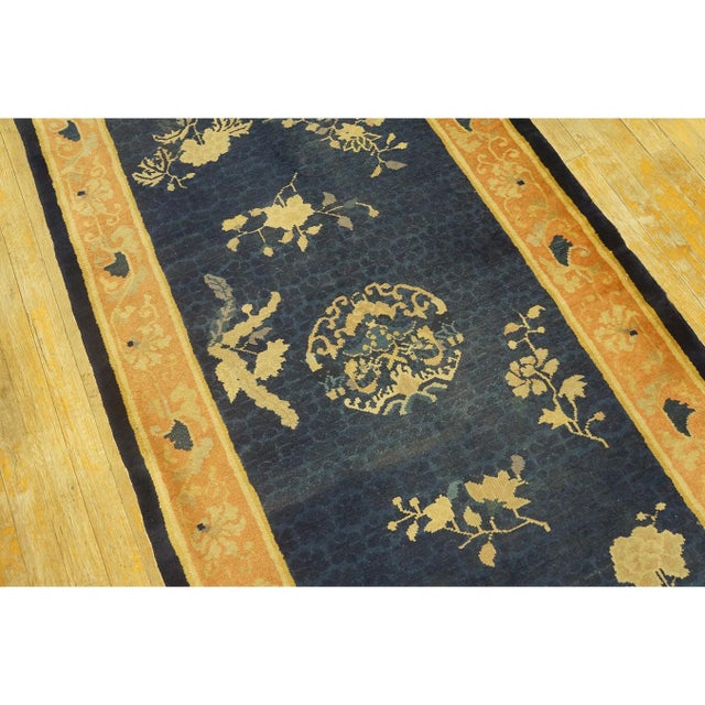 1900 - 1909 Small 1920s Navy Field Floral Deco Art Antique Chinese Peking Rug 3'2'' X 6'2' For Sale - Image 5 of 10