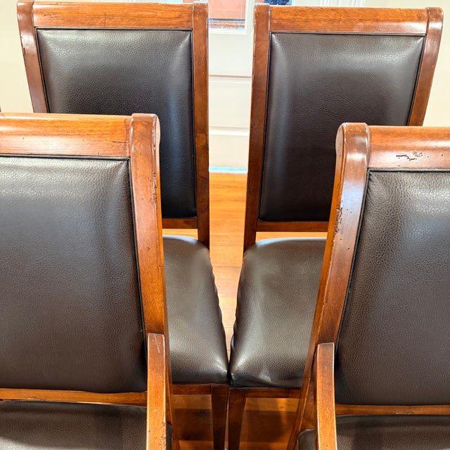 Set of 6 Arhaus Leather Dining Chairs These wood framed dining chairs have espresso leather seats and backs for easy care...