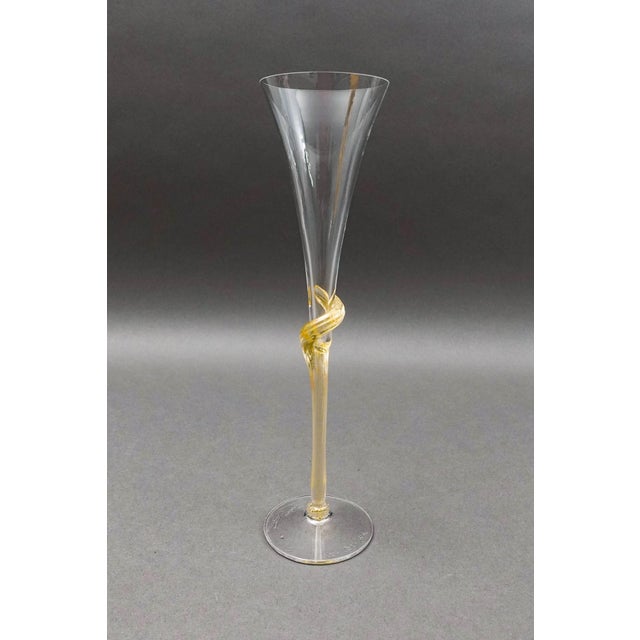 Mid 20th Century Union Street Glass Signed Y2k Gold Mist Twisted Champagne Flutes Set of 4 For Sale In Miami - Image 6 of 9