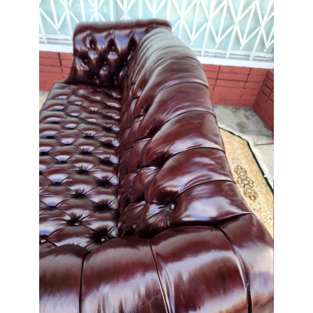 Burgundy Vintage Chesterfield Tufted Leather Loveseat For Sale - Image 8 of 12
