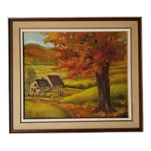 70's Vintage Rural Homestead Landscape Oil Painting