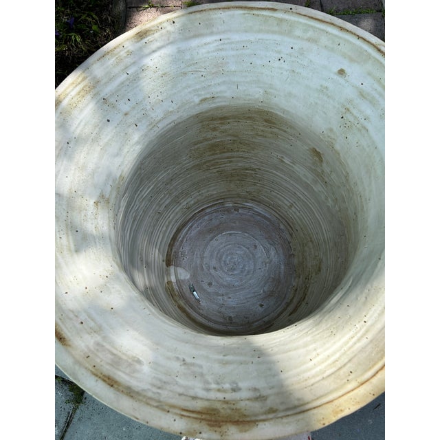 Large Ivory Glazed Terracotta Planter With Flared Rim For Sale - Image 4 of 9