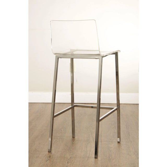 Early 21st Century CB2 Post Modern Chrome & Acrylic 'Chiaro' Bar Stools A Pair Chairish