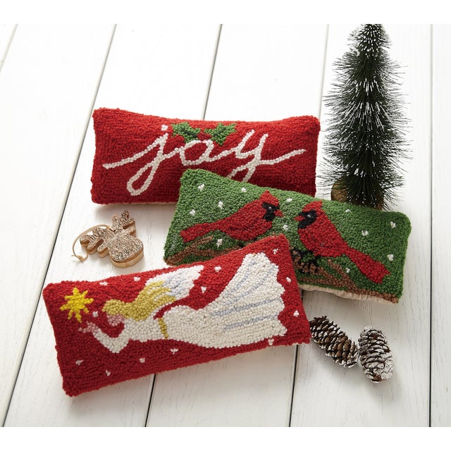 Traditional Two Cardinals Hook Pillow 12" x 5" For Sale - Image 3 of 4
