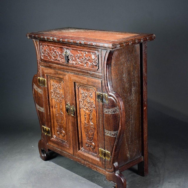 Vintage African Padauk Rosewood Carved "Vases & Flowers" Cabinet With Drawer For Sale - Image 9 of 9