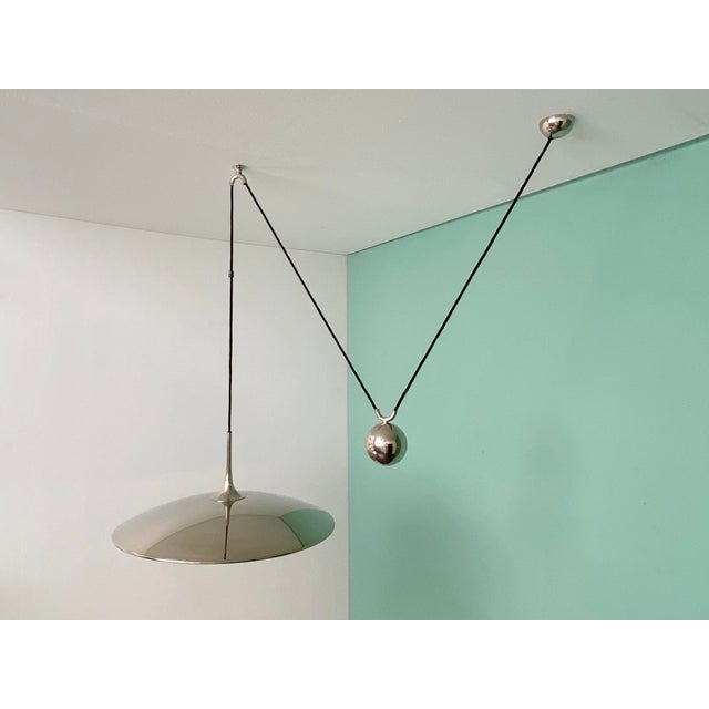 Onos 55 Pendulum Train Ceiling Lamp in Chrome-Plated Brass by Florian Schulz, Germany, 1970s For Sale - Image 4 of 6