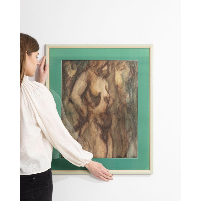 Mid 20th Century France Impressionist Teal Wood Painting For Sale - Image 12 of 15