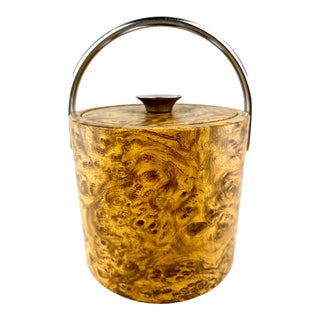 Vintage Mid Century Faux Burl Wood Ice Bucket For Sale