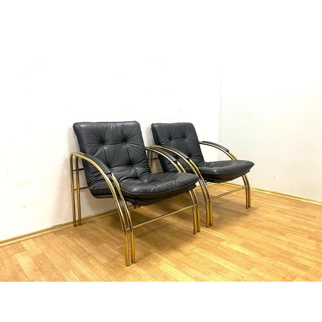 1990s Vintage Leather and Metal Armchairs, 1990s, Set of 2 For Sale - Image 5 of 10