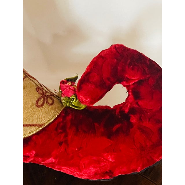 Vintage decorated Christmas boot in burgundy red velvet , with bead tassels .