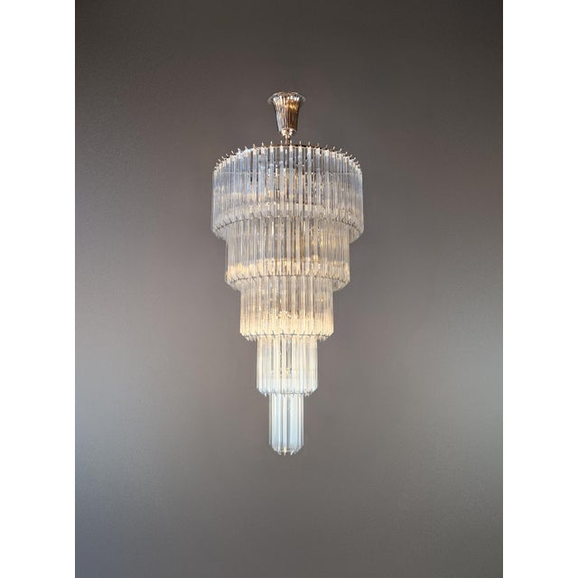 Art Deco Style Chandelier Tiered Design Glass Rods Art Nouveau Silver Long For Sale - Image 11 of 11
