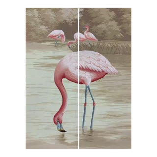 36" * H96" * 2ps, Neoclassical Hand-Painted Flamingo Luxury Retro Seamless Wall Mural For Sale