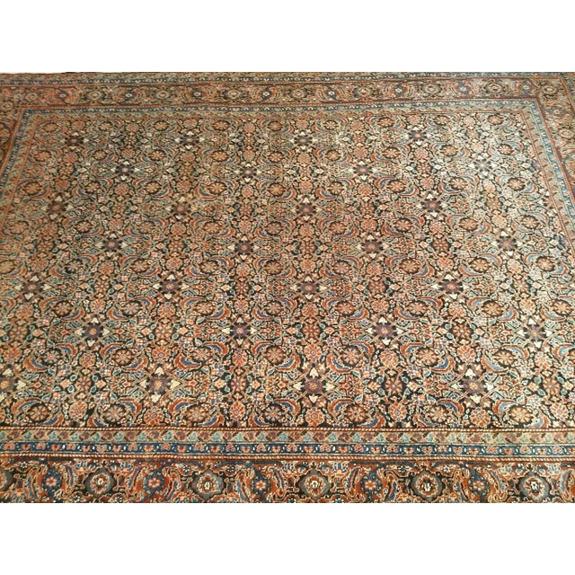 Antique Persian Tabriz, Rug, Handwoven Allover Herati Geometric Pattern, Ivory & Blue, 8’ X 12’ For Sale - Image 9 of 12