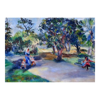 Mid Century Figurative Landscape -- Stroll in the Park by Frances Beatrice Lieberman For Sale