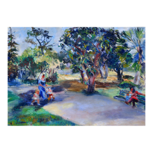 Mid Century Figurative Landscape -- Stroll in the Park by Frances Beatrice Lieberman