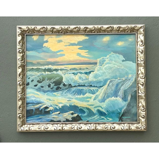 Vintage Seascape Oil Painting on Canvas For Sale - Image 10 of 12