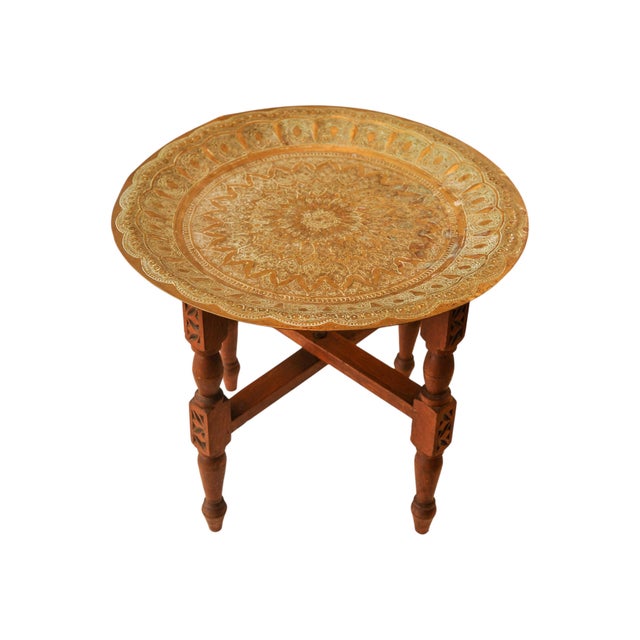 Handcrafted Folding Tea Table with Brass Tray from Liberty of London, 1900s, Set of 2 For Sale - Image 13 of 13