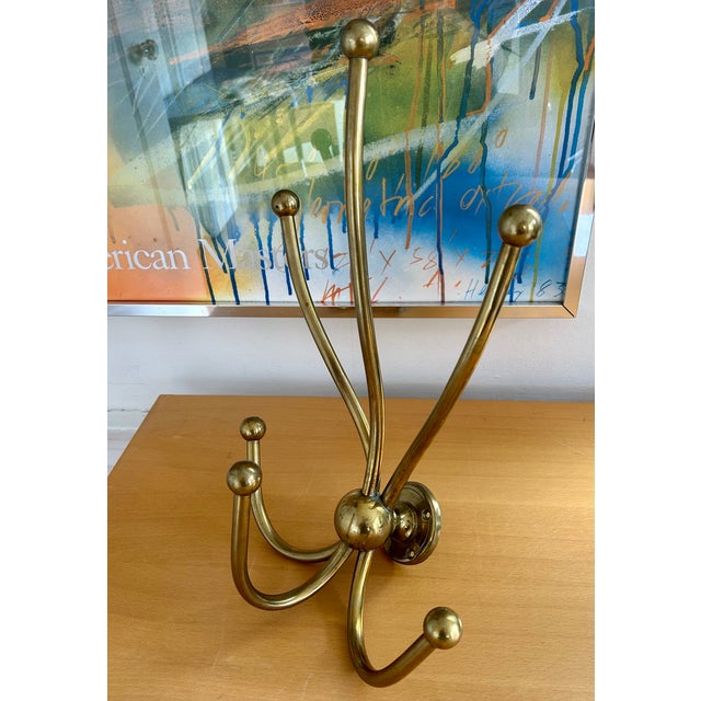 Mid-Century Modern Early 20th Century Wall Mount Brass Coat/Hat Rack - 6 Hooks For Sale - Image 3 of 6