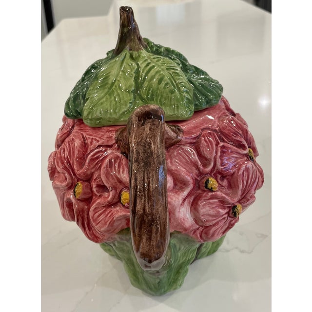 Cabbage Ware Floral Teapot - Vintage Majolica With Hibiscus For Sale - Image 4 of 11