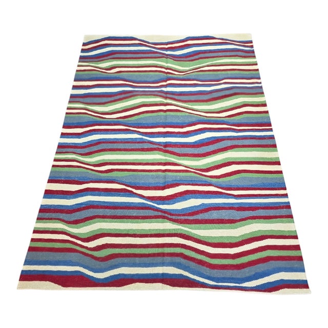 Contemporary Hand-Woven Wool Op Art Tapestry After Bridget Riley "Cataract 3" For Sale - Image 3 of 8