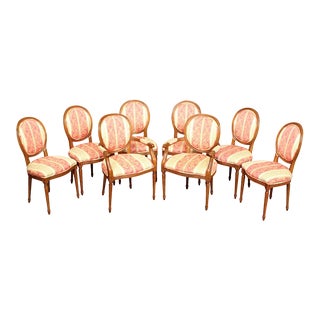 Andre Originals French Louis XVI Style Set Of Eight Medallion Back Dining Chairs For Sale