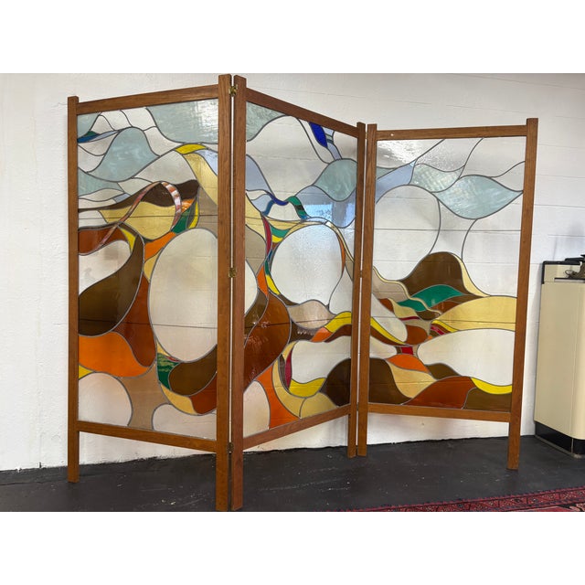 Abstract Stained Glass Folding Screen Room Divider | Chairish
