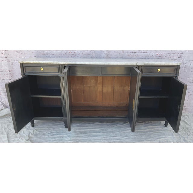 Ebony French Louis XVI Painted Sideboard - Enfilade With Marble Top 19th Century For Sale - Image 8 of 13