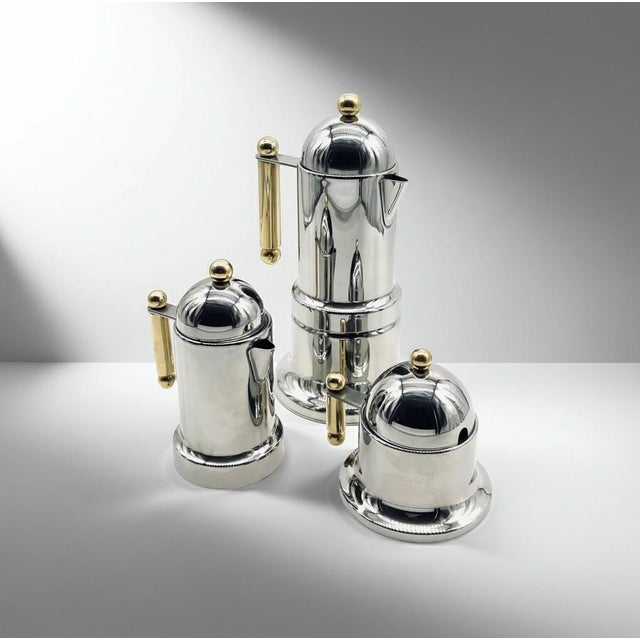 Vintage Coffee Set in Stainless Steel with Gold Finish, 1980s, Set of 3 For Sale - Image 6 of 6