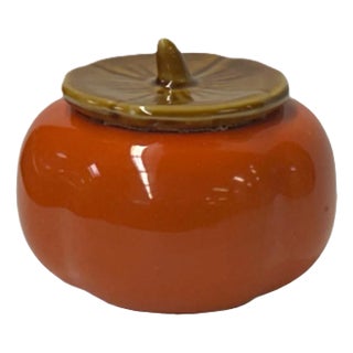 Delicate Orange Persimmon Shape Stem Lid Ceramic Display Art For Sale