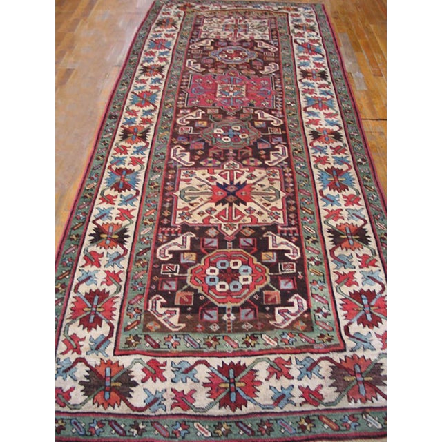 19th Century Caucasian Kazak Carpet ( 3'6" x 9'2" - 107 x 279 ) Antique Caucasian Hallway Runner Wool Brown Rug, Circa...