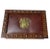 1990s Vintage Wooden Jewelry Box Medieval Crest Brass Emblem Studded Leather Top For Sale In Philadelphia - Image 6 of 9