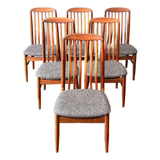 1970s Set of 6 Teak Slat Back Dining Chairs by Benny Linden For Sale