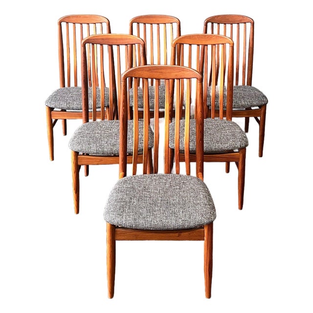 1970s Set of 6 Teak Slat Back Dining Chairs by Benny Linden For Sale
