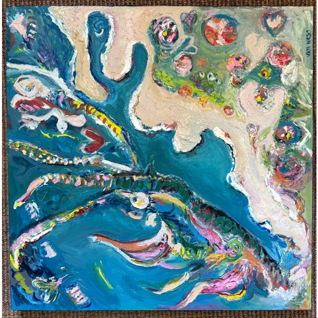 Abstract Aerial Seascape Abstract, Original Oil Painting, Rare Art For Sale - Image 3 of 5