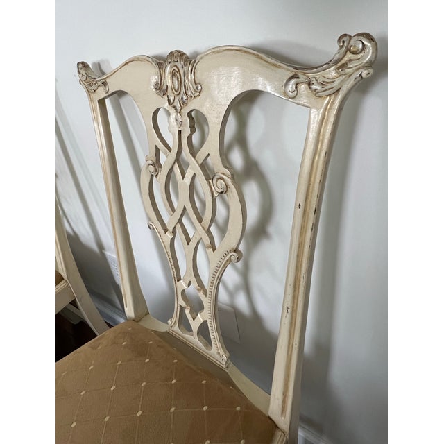 Set of 8 Hickory Chair Chippendale Dining Chairs From Mount Vernon Collection Custom Painted in Cream White For Sale In Washington DC - Image 6 of 12