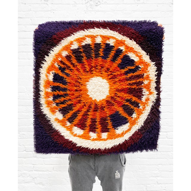 Mid Century Modern Scandinavian Square Small Rya Rug / Carpet For Sale - Image 4 of 8