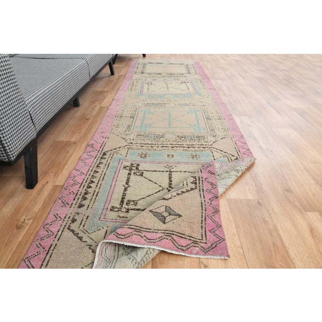 1970s Vintage Handmade Wool Cotton Turkish Beige Runner Rug For Sale - Image 4 of 11