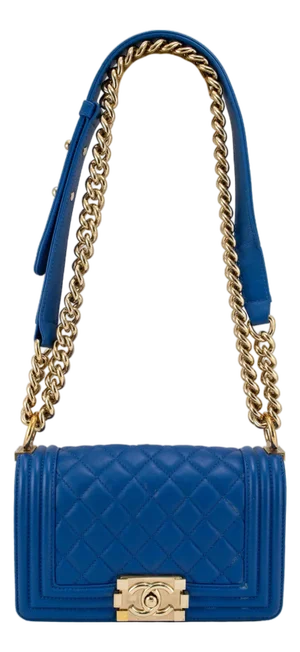 Chanel Small Boy Flap Blue Quilted Lambskin Gold Hardware Shoulder Bag