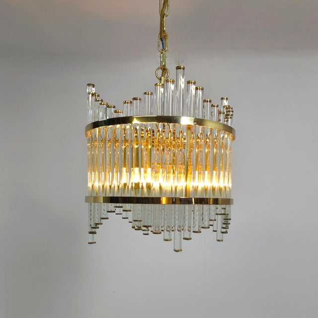 Mid-Century Modern Mid-Century Hollywood Regency Brass and Glass Tube Ceiling Light by Christoph Palme for Palwa, 1970s For Sale - Image 3 of 10